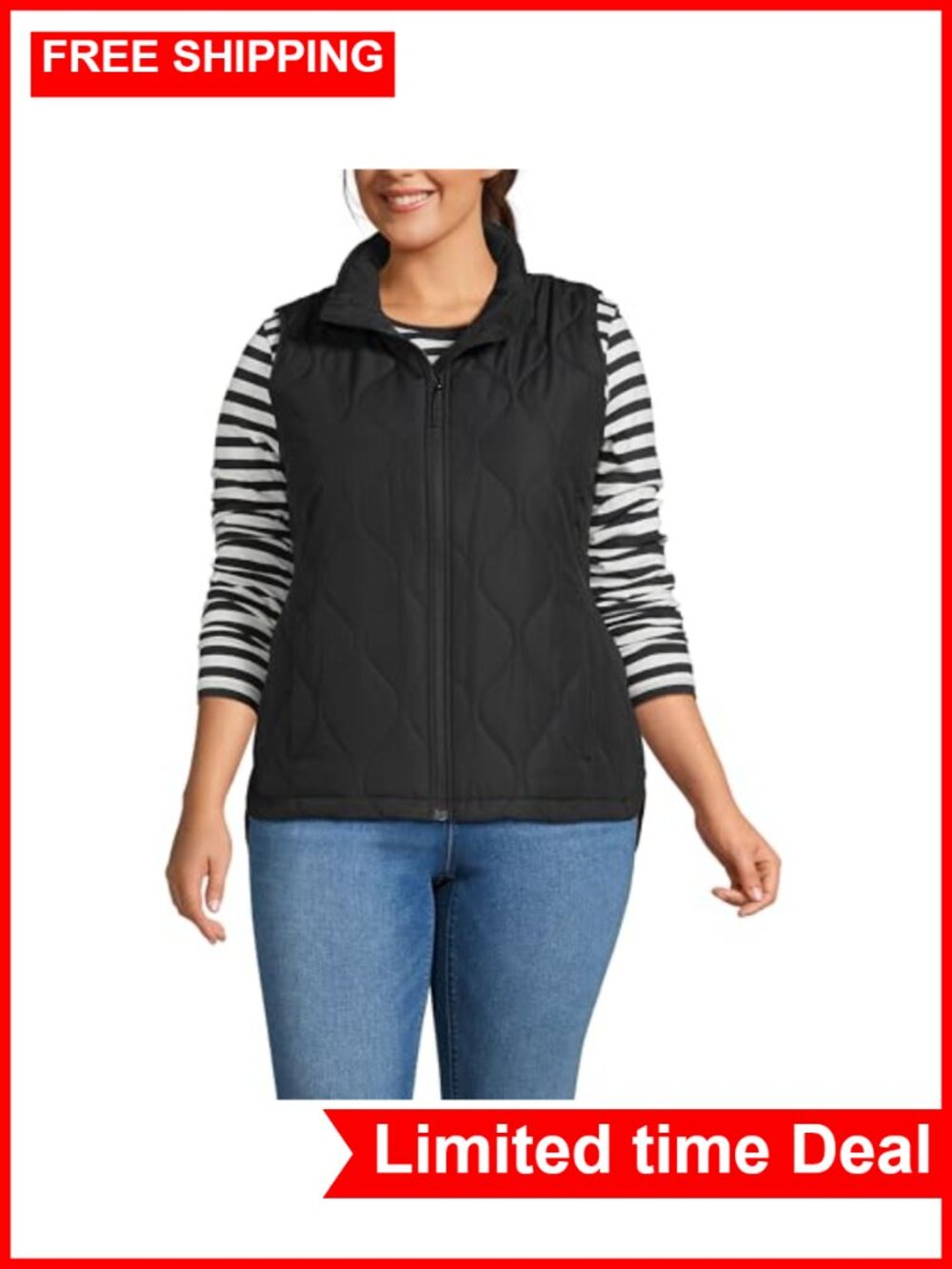 Quilted Puffer Vest Sleeveless Recycled Polyester Zip Up
